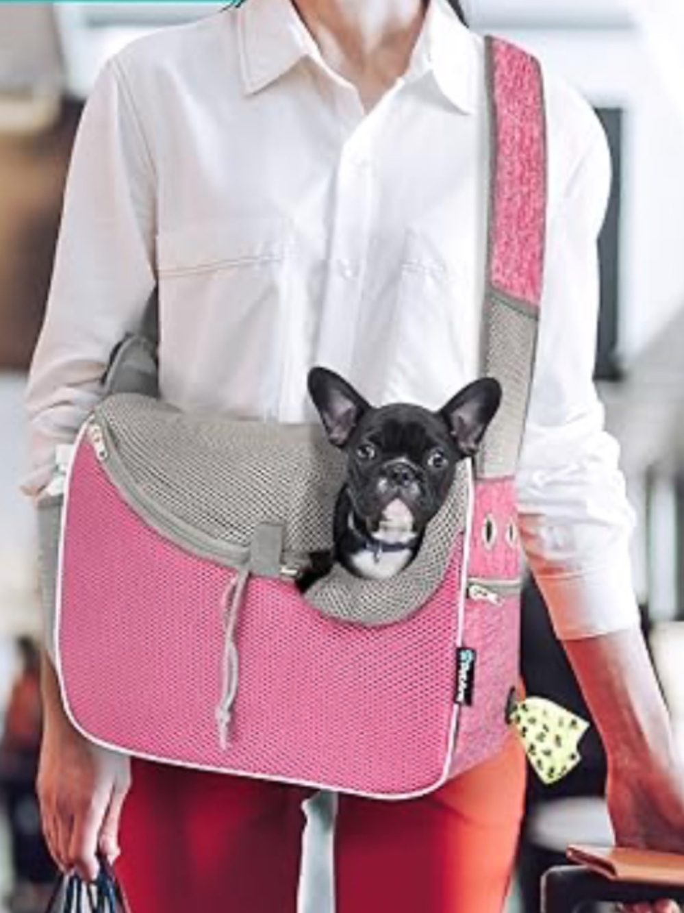 Petami Pet Sling Carrier Pink Gray Soft-Sided Shoulder Pet Carrier Up to 10 lbs